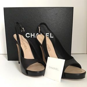 Chanel Black Peep Toe Heels